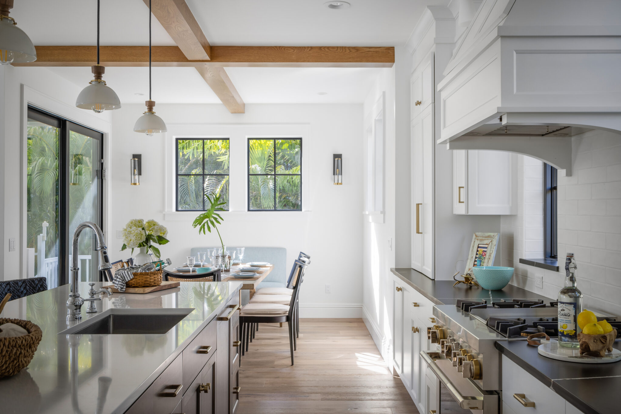 Kitchen with a large island and black-framed windows