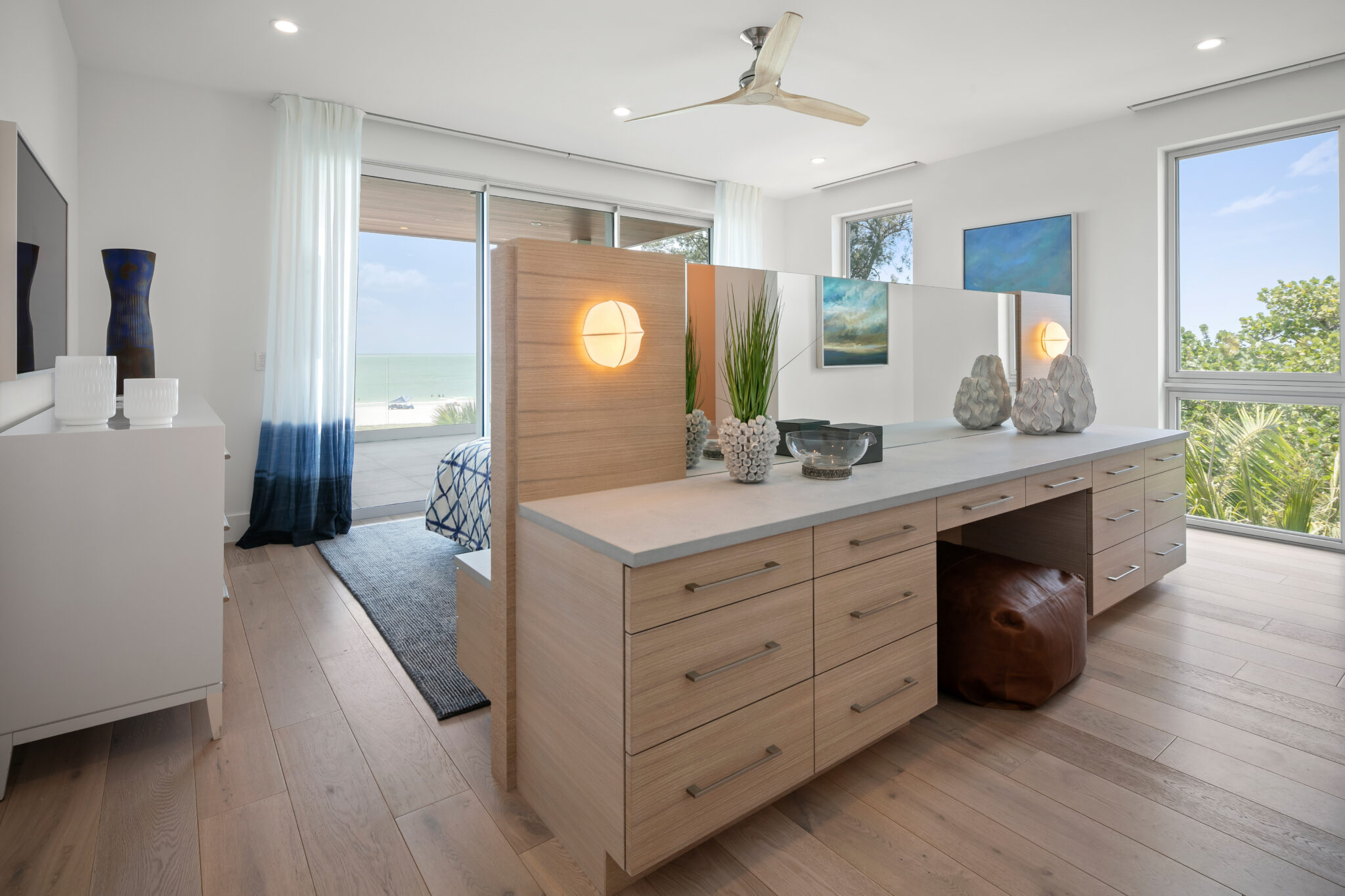 Bedroom with a built-in desk and Gulf views