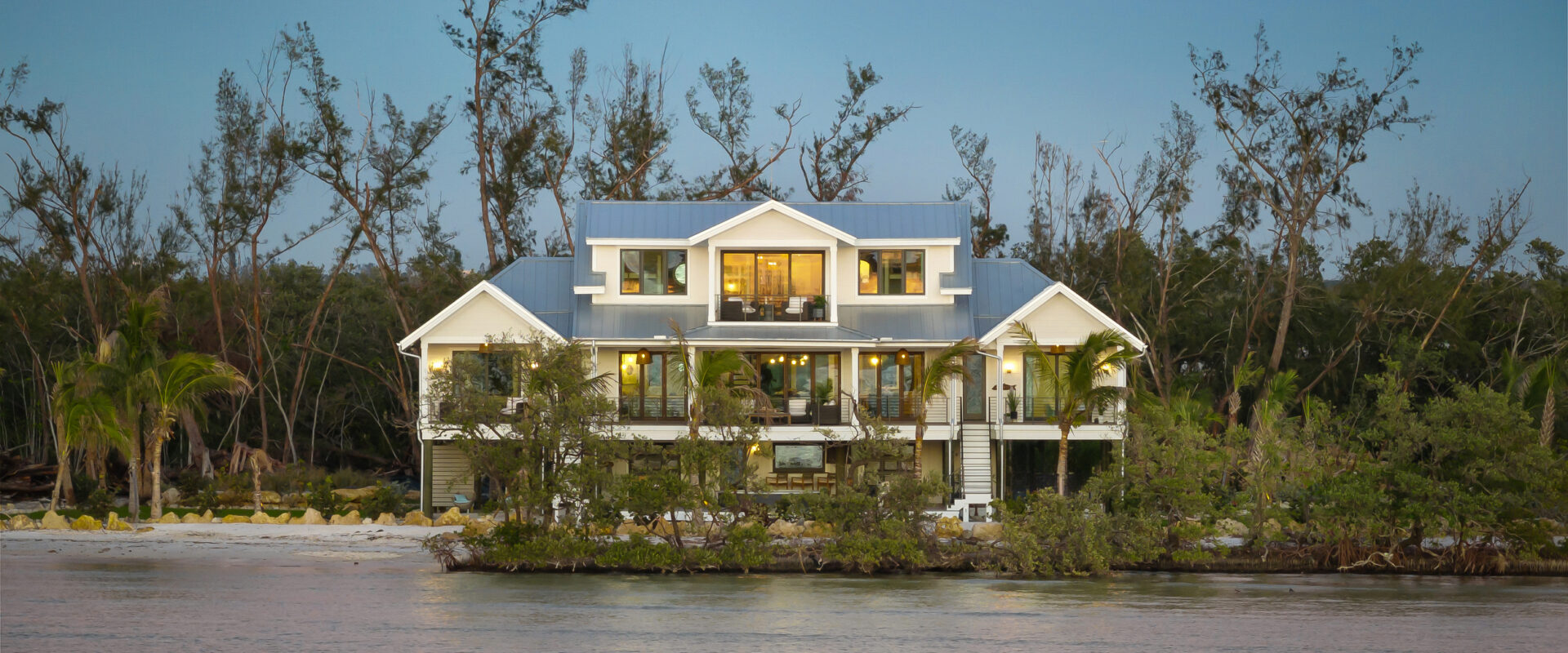 Jewfish Key Residence on its private island in Sarasota Bay, seen from the water