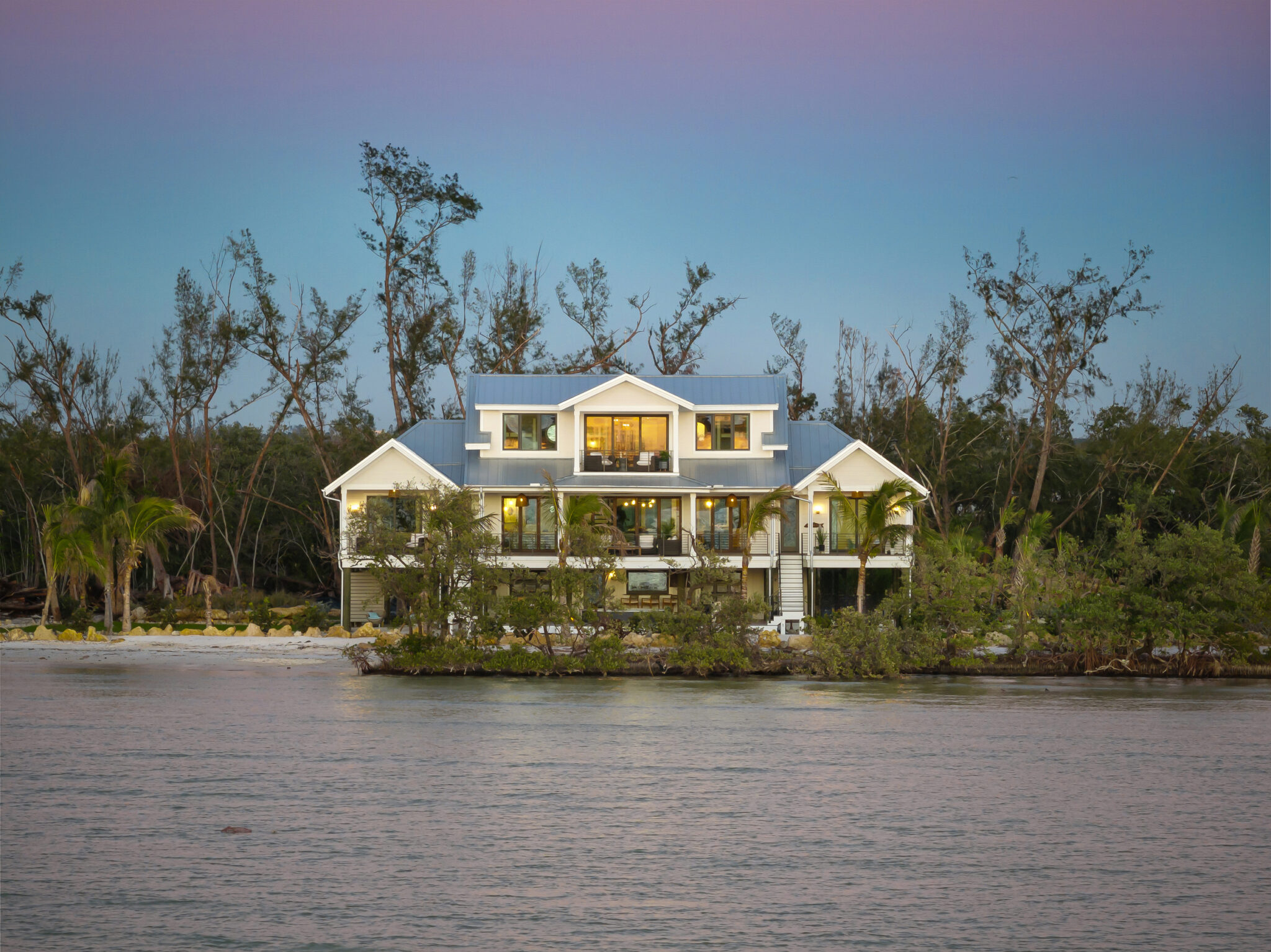 Jewfish Key Residence on its private island in Sarasota Bay, seen from the water