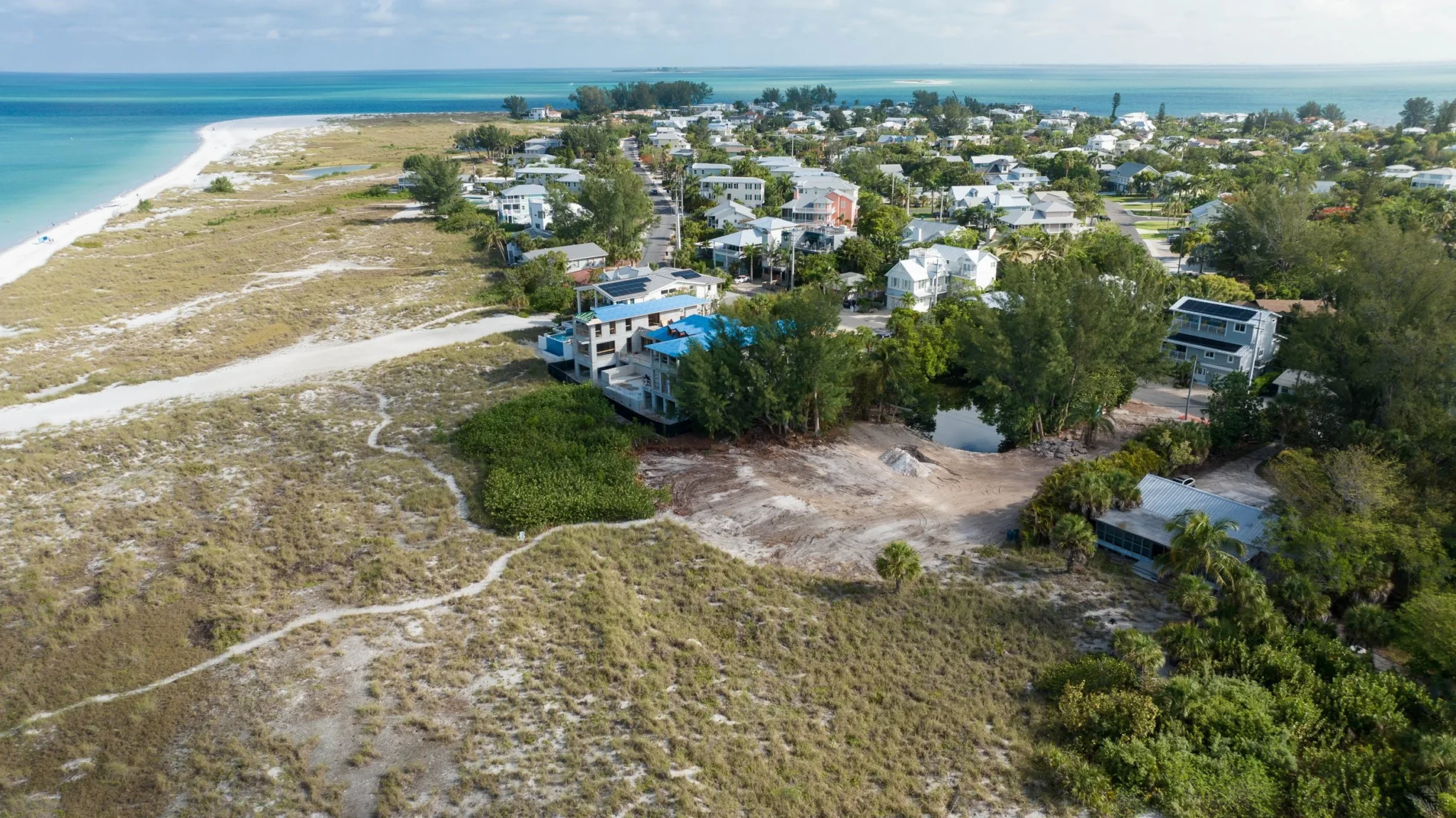 Aerial progress photo of the Anna Maria Beachfront residence