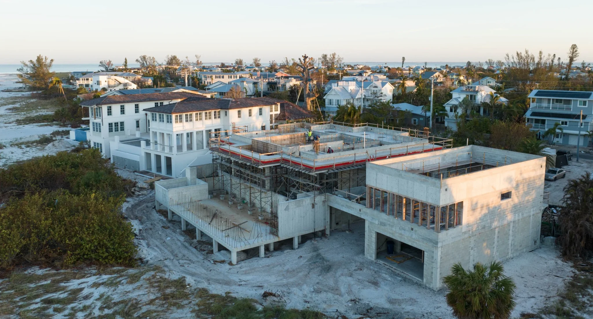 Aerial progress photo of the Anna Maria Beachfront residence