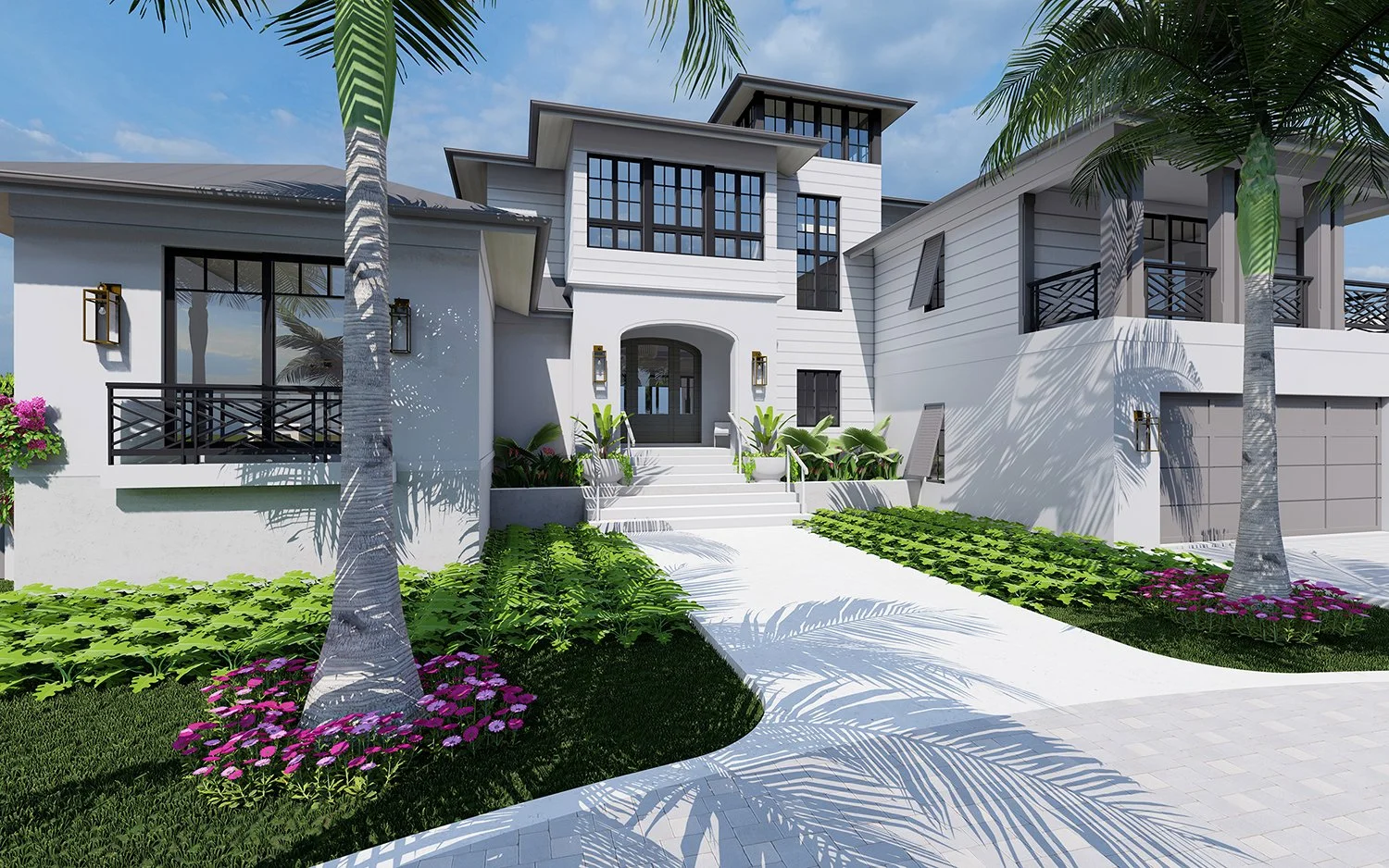 Rendering of the entry and drive at Bird Key Coastal