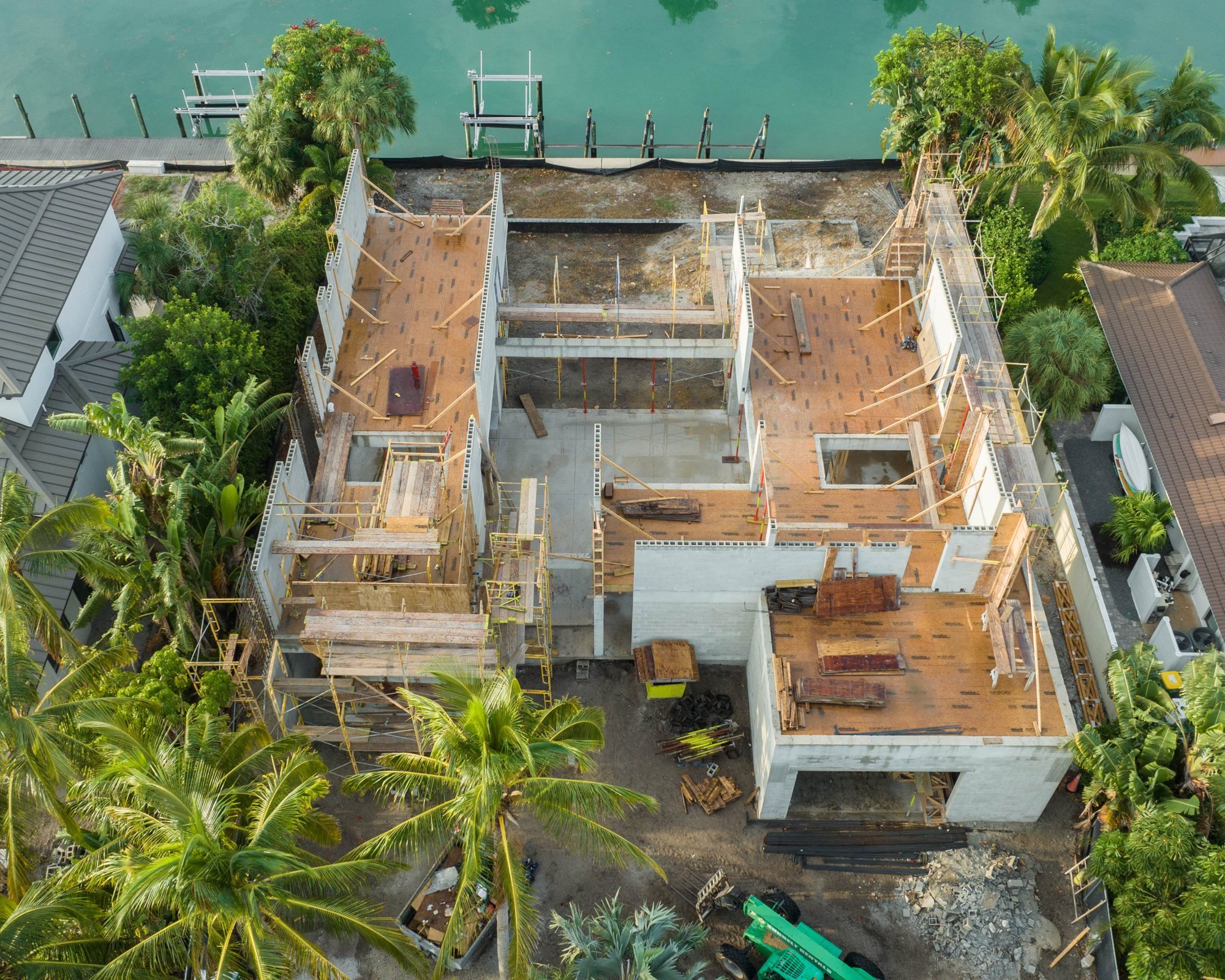 Overhead view of the second floor deck and masonry walls