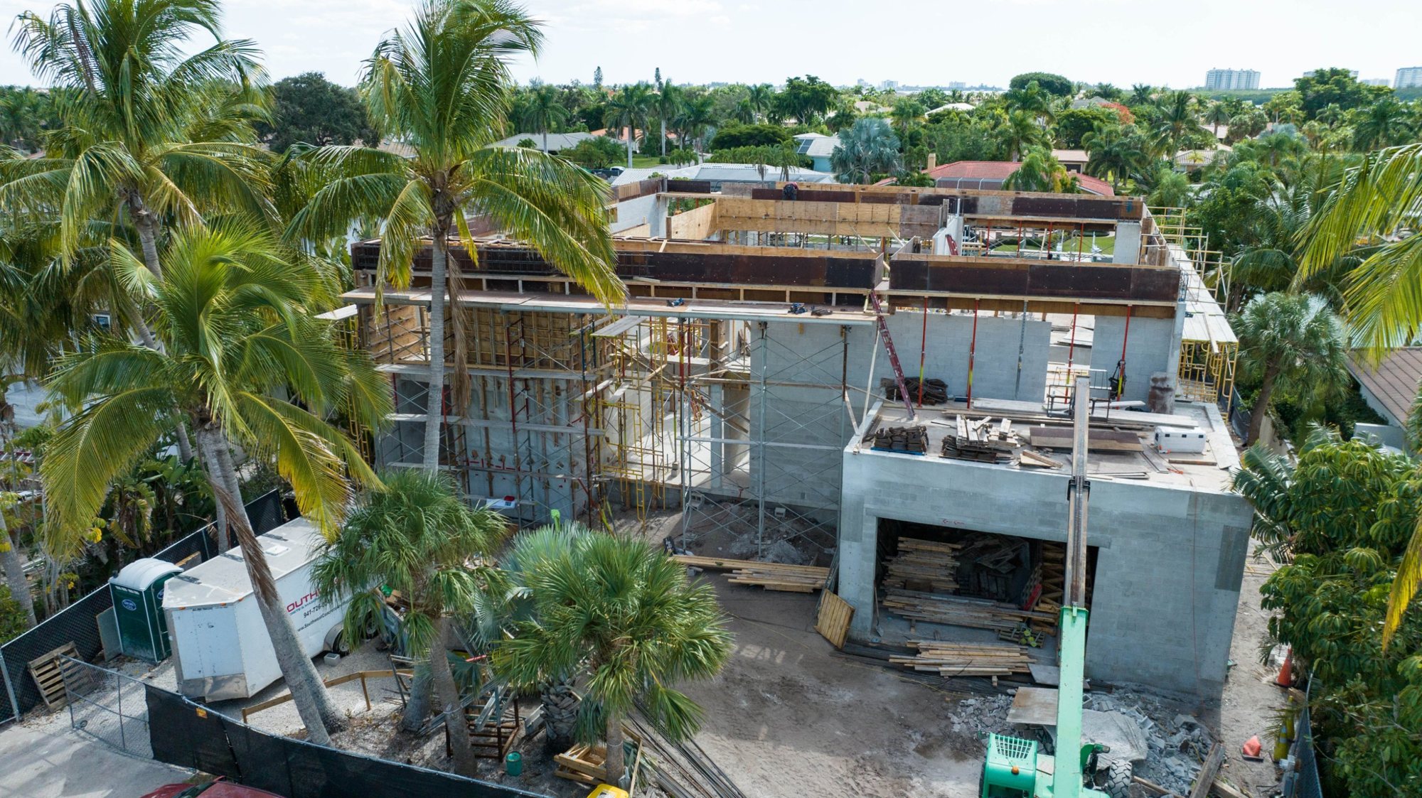 Aerial view of the street side of the home with the roof slab formed