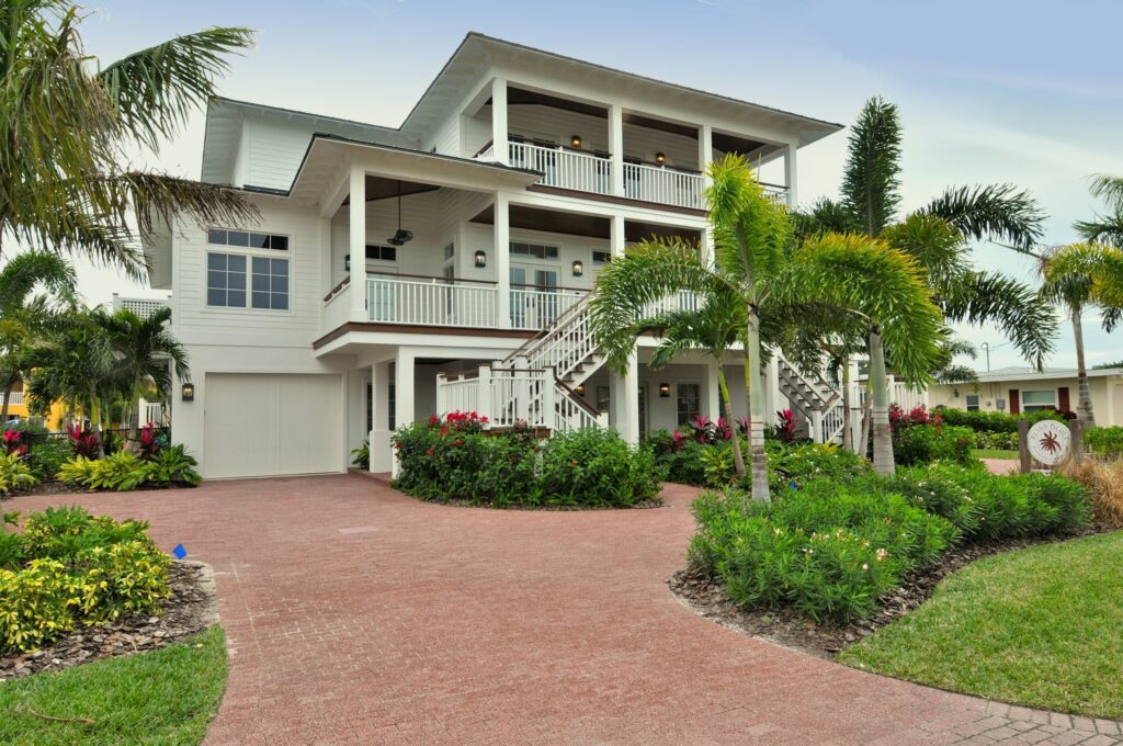 Ross Built home on Anna Maria Island designed by architect Emily Anne Smith, with the Ross Built job sign out front, 2009