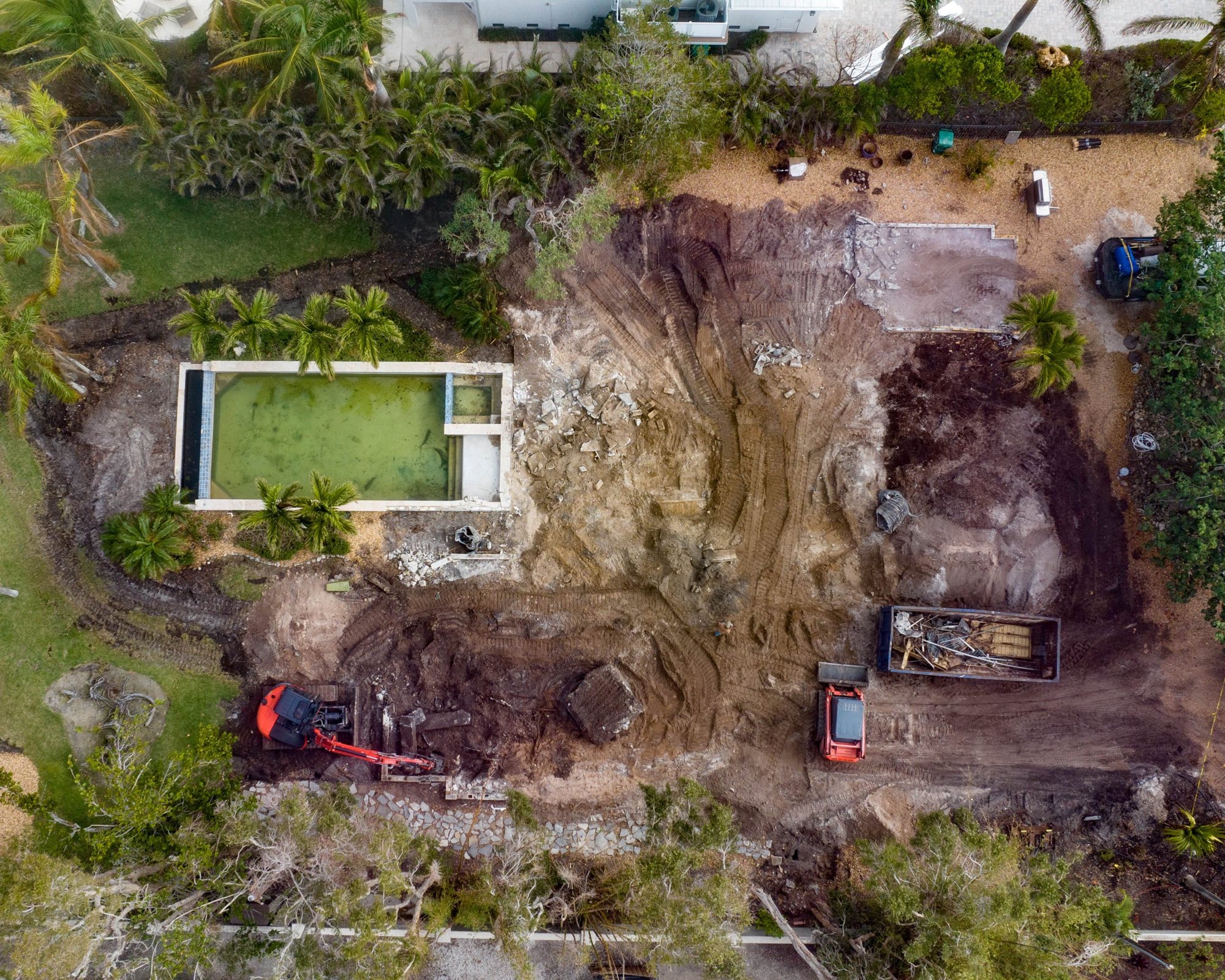 Aerial view of the cleared lot after demolition