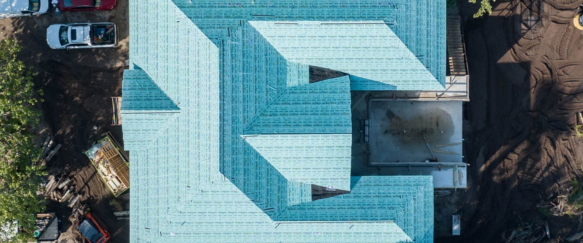 Overhead view of the roof dried in with underlayment