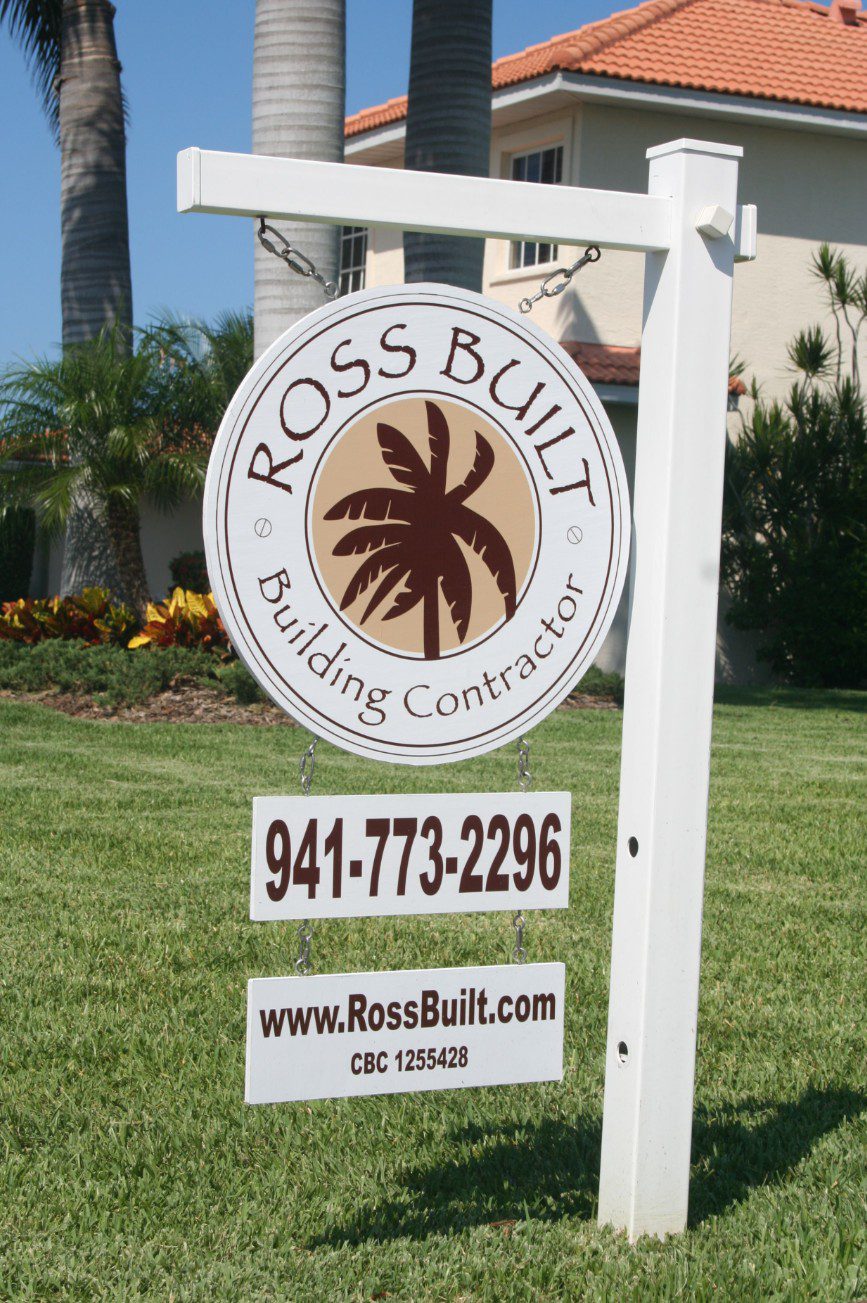 Ross Built job site sign with the first logo, Ross Built Building Contractor