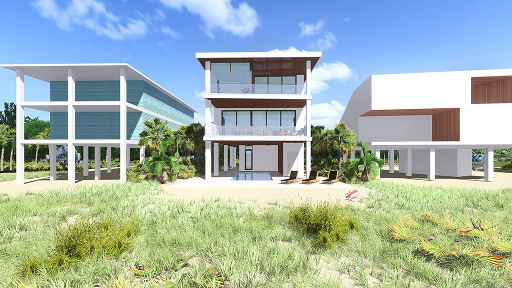 Rendering of Seagrape from the dunes, set between neighboring homes